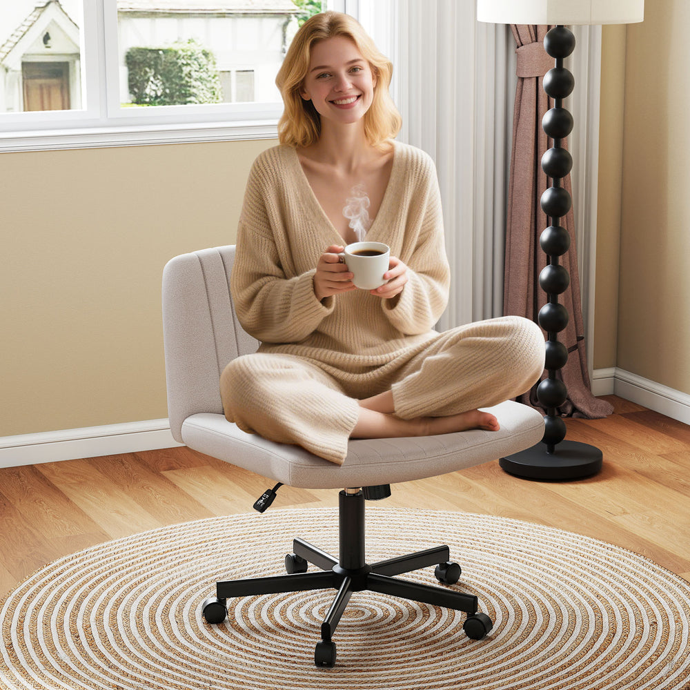 Criss Cross Chair with Wheels Cross-Legged Swivel Desk Chair with Soft-Padded Wide Seat-Beige - Gallery View 1 of 10