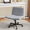 Gray Criss Cross Chair with wheels features a wide seat and contoured shape, perfect for cross-legged comfort in any.