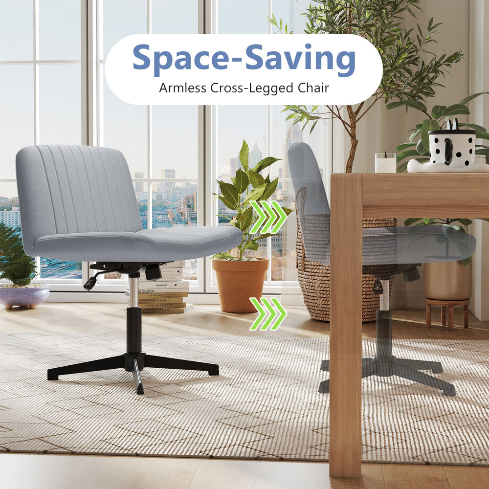 Armless gray Criss Cross-Legged Swivel Desk Chair with a contoured seat, ideal for space-saving in home offices.