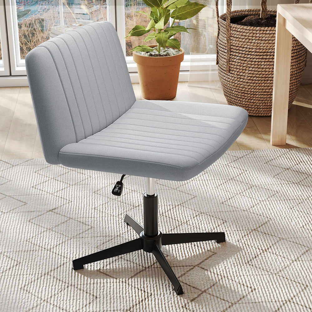 Gray Criss Cross-Legged Swivel Desk Chair with contoured seat and height adjustment, ideal for comfortable workspace.