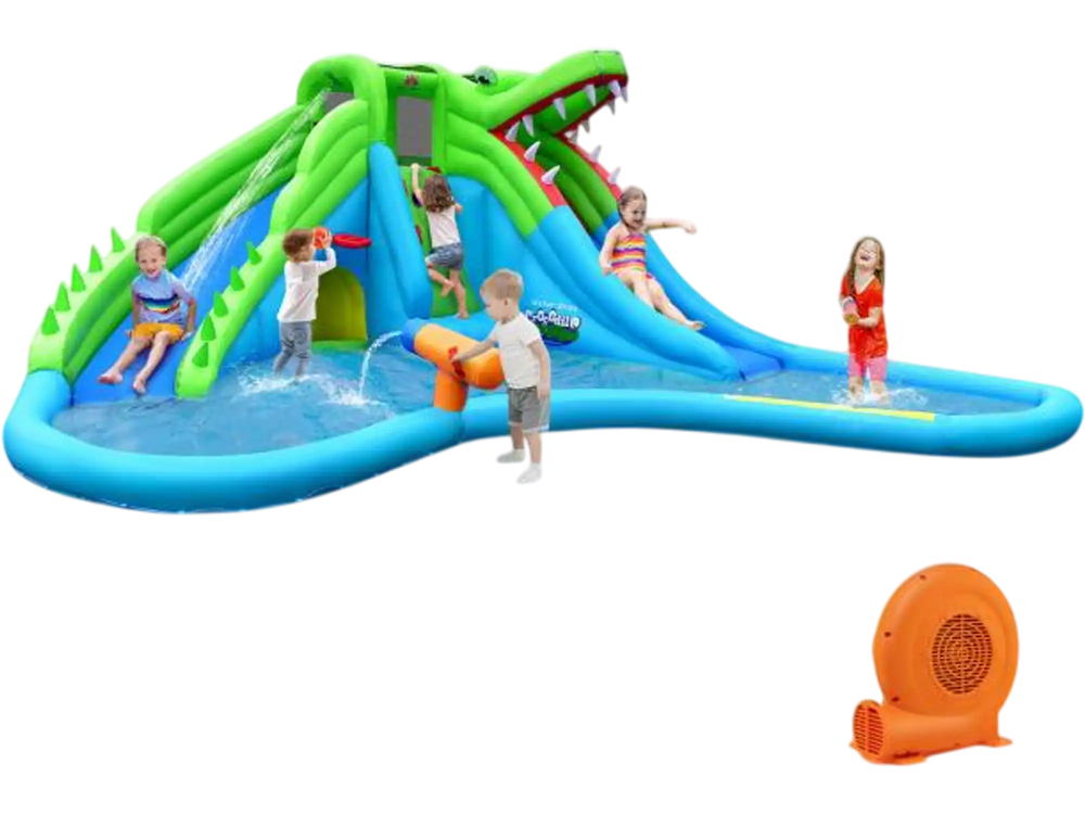 Inflatable Crocodile Style Water Slide Upgraded Kids Bounce Castle with 680W Blower