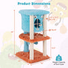 Cute monster-themed cat tower in blue with plush fabric, sisal scratching post, and cozy condo for playful cats.