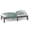 Twin size wooden bed frame in brown with solid rubberwood, featuring modern design and 10.5" under-bed storage.