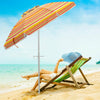 6.5 feet beach umbrella with orange stripes, featuring UPF 50+ protection, adjustable tilt, and carry bag for outdoor.