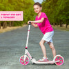 Portable folding sports kick scooter in pink with LED wheels, adjustable height, perfect for kids and teenagers.