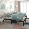 Twin size wooden bed frame in brown with solid rubberwood, featuring modern design and under-bed storage space.
