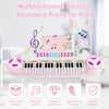Multifunctional pink 37-key electric keyboard piano for kids, featuring microphone, recording, and playback functions.
