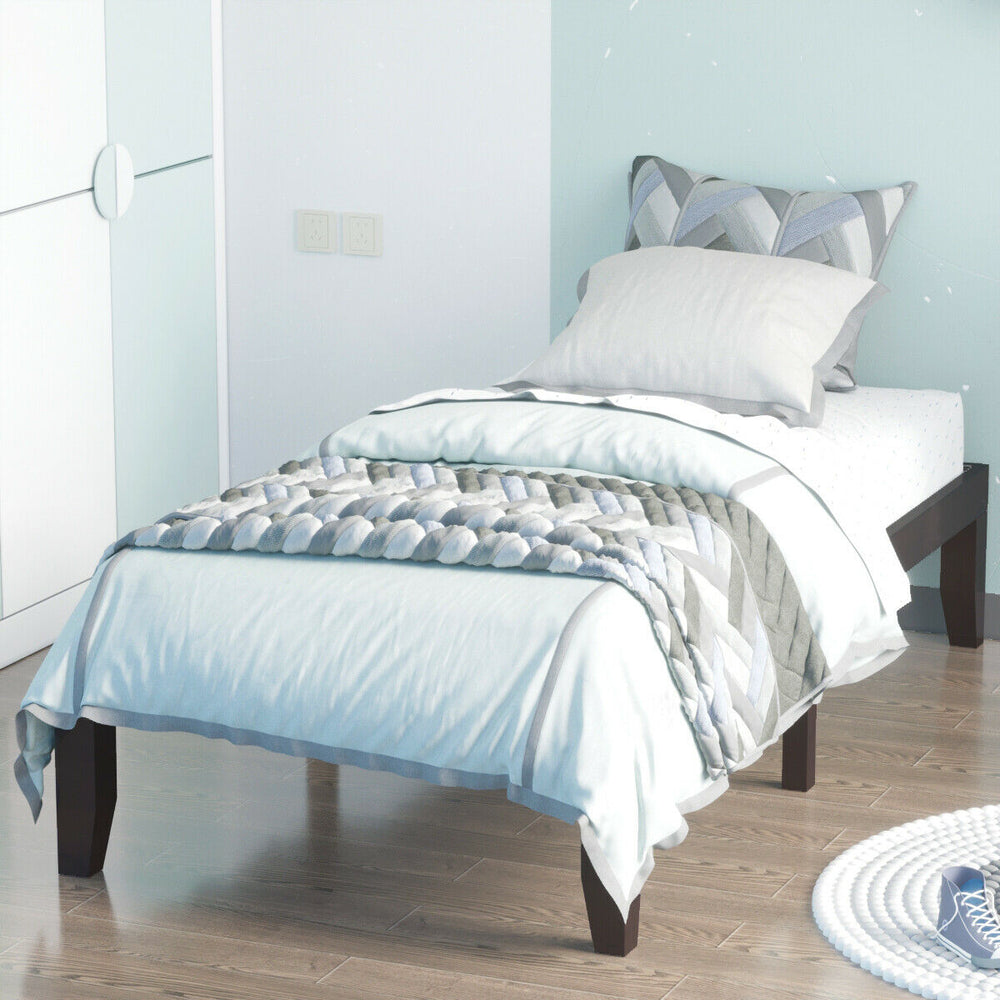 Twin Size 14 Inch Wooden Slats Bed Mattress Frame-Brown - Gallery View 1 of 12