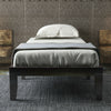 Twin size wooden bed frame with solid rubberwood and poplar slats, featuring modern design and 10.5" under-bed storage.