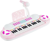 Pink multifunctional 37-key electric keyboard piano with microphone, designed for kids' creativity and safe play.