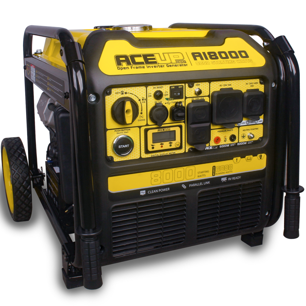 Aceup Energy 8000 Watt Gasoline Inverter Generator 322CC Electric Start & Recoil Start RV-Ready for Home Use,Emergency - AceupEnergy