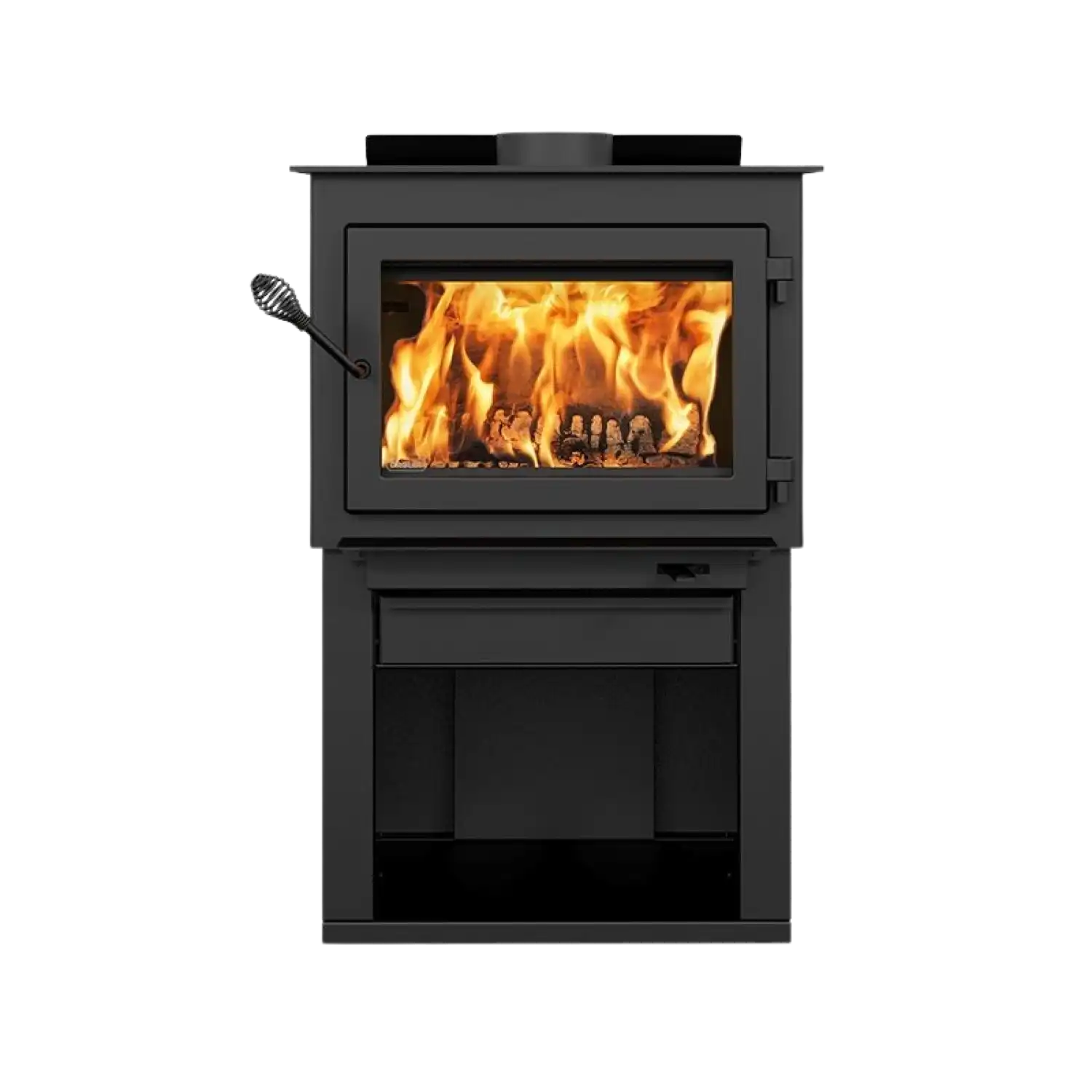 Drolet Deco Alto 2,100 Sq. Ft. Wood Stove On Pedestal with Log Storage New