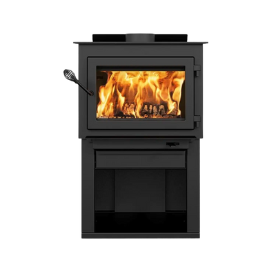 Drolet Deco Alto 2,100 Sq. Ft. Wood Stove On Pedestal with Log Storage New