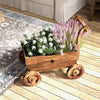 Decorative wooden wagon cart in rustic brown with flowers, ideal for garden display and home decor.
