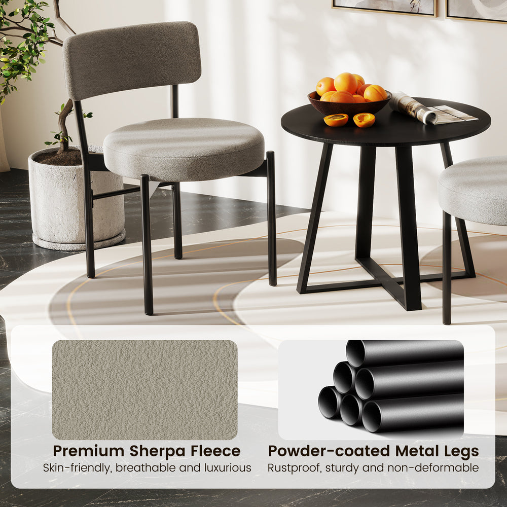 Gray dining chair set of 2 with curved backrest, padded seat, and powder-coated metal legs for stylish comfort.