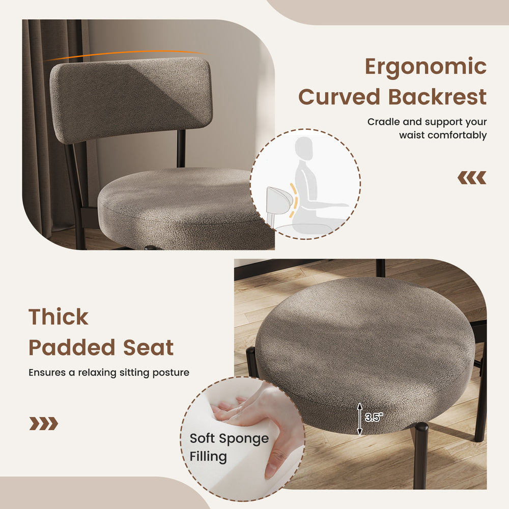 Curved backrest and thick padded seat of gray dining chair, designed for comfort and contemporary style in dining.