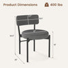 Gray dining chair dimensions with curved backrest, padded seat, and sturdy metal legs for dining room or cafe use.
