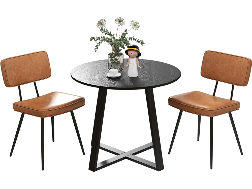 Dining chair set of 2 with brown PU leather seats and padded backrests, ideal for dining rooms or casual settings.