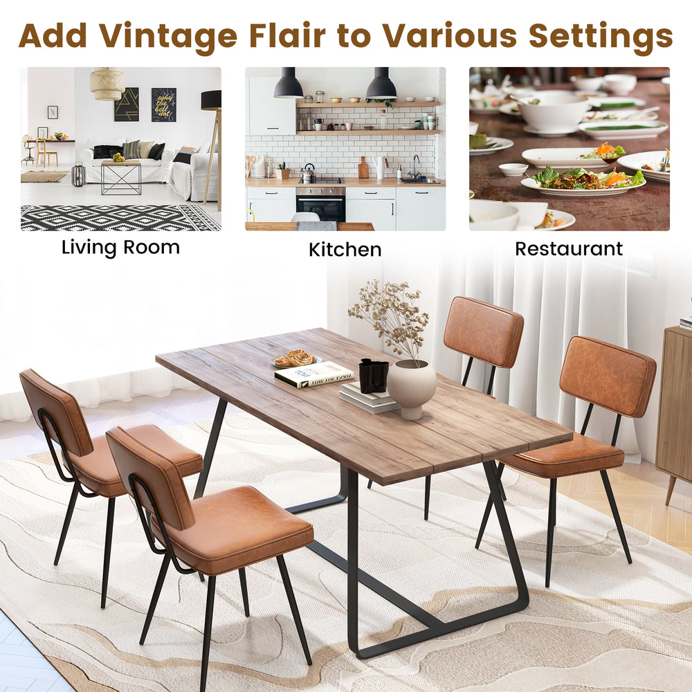 Set of 2 brown dining chairs with padded backrest, featuring waterproof PU leather for comfort and vintage style.
