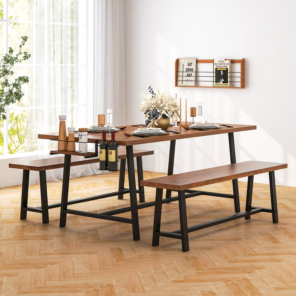Dining table set for 5-7 featuring a 2-bottle wine rack and condiment holder, perfect for stylish dining spaces.