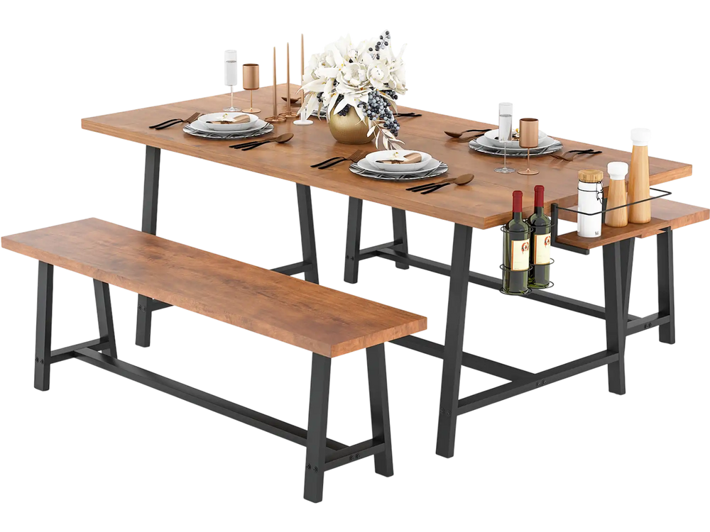 Dining Table Set for 5-7 with 2-Bottle Wine Rack and Condiment Holder