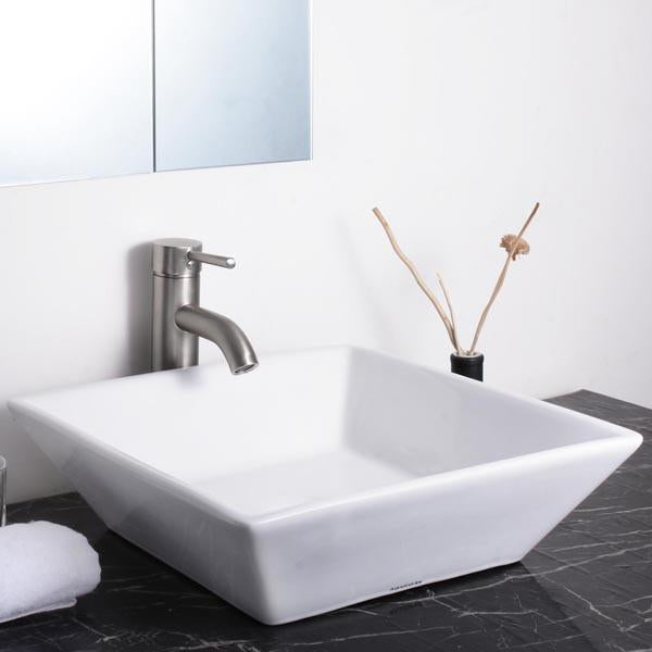 Yescom Bathroom Sink 16" Square Porcelain with Drain New