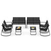 4-piece black patio rocking set featuring a glass-top table, adjustable footpads, and breathable seat fabric for.