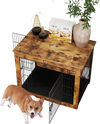 Dog crate furniture with double doors and cushion, ideal for small/medium dogs, used as an end table in a cozy setting.