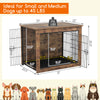 Dog crate furniture with double doors, 33 inches, features a padded cushion for small/medium dogs and chew-resistant.
