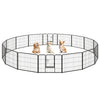 16-panel dog playpen with a large door, 24 inches high, suitable for indoor and outdoor use, featuring a secure lock.