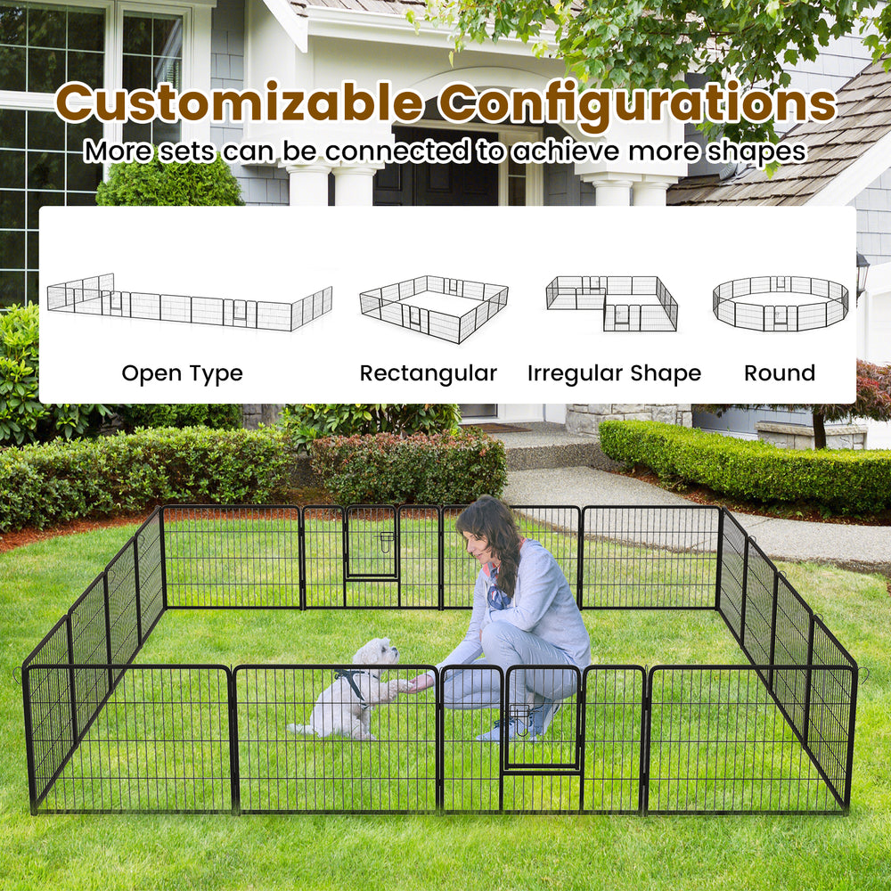 16-panel dog playpen in customizable shapes, 24 inches high, with secure lock and durable metal construction for.