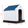 Plastic waterproof ventilated pet puppy house with a blue roof, designed for outdoor use and easy cleaning.