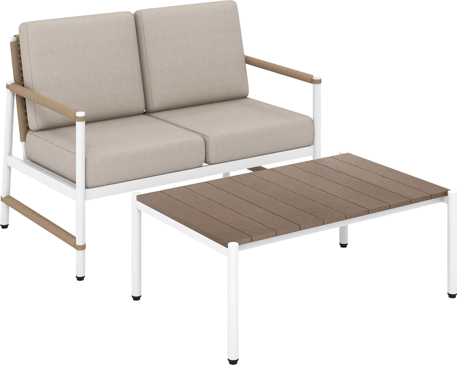 Costway Patio Loveseat Sofa Coffee Table Set Thick Cushions 721936485 New