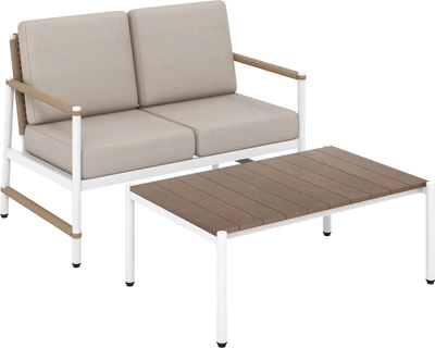 Costway Patio Loveseat Sofa Coffee Table Set Thick Cushions 721936485 New