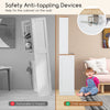 Double tilt out trash cabinet with rubber wood countertop, featuring safety anti-toppling devices for secure wall.