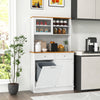 Double tilt-out trash cabinet with hutch, rubber wood countertop, and adjustable shelves for organized kitchen storage.