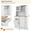 Double tilt out trash cabinet with hutch, rubber wood countertop, and adjustable shelves for versatile storage.