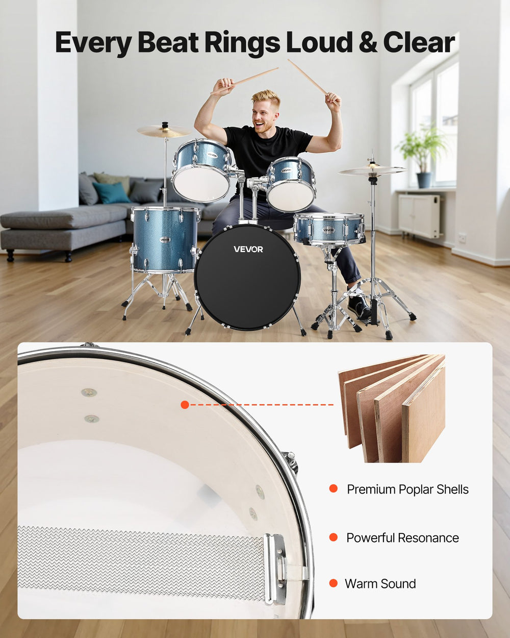 VEVOR Drum Set (Gravel Blue) - Image 3