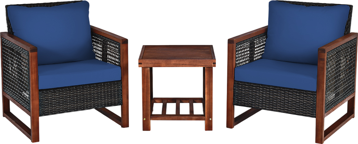 Costway Wood Patio Furniture Set with Coffee Table 3 Pieces Acacia New