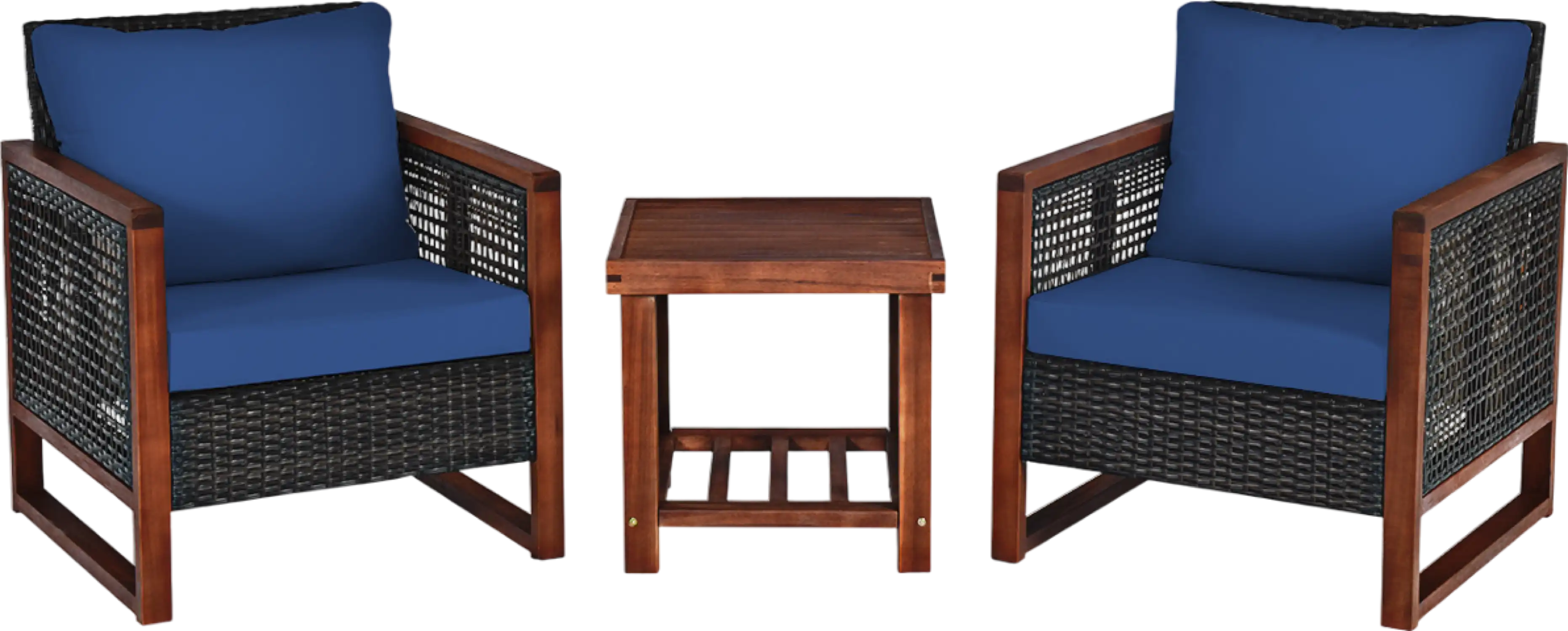 Costway Wood Patio Furniture Set with Coffee Table 3 Pieces Acacia New