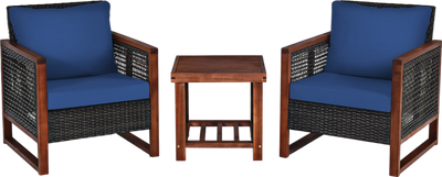 Costway Wood Patio Furniture Set with Coffee Table 3 Pieces Acacia New