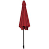 Dark red 10 feet outdoor patio umbrella with tilt adjustment, displayed upright to show its sturdy steel pole.