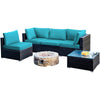 5-piece cushioned patio rattan furniture set in turquoise, featuring a coffee table and adjustable foot pads for.