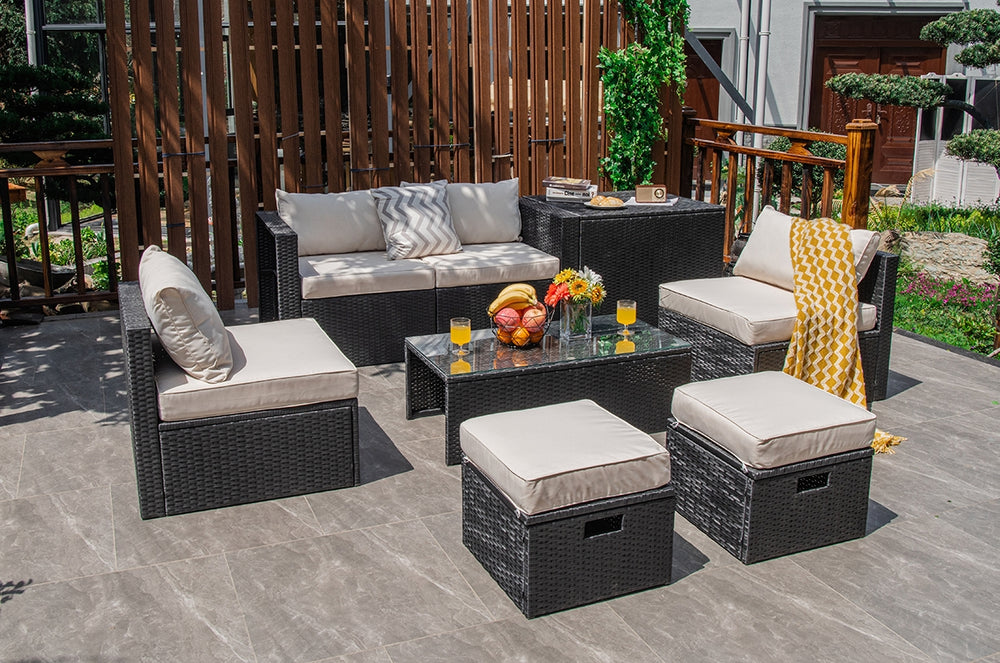 8 Pieces Patio Rattan Storage Table Furniture Set-Off White - Gallery View 1 of 13