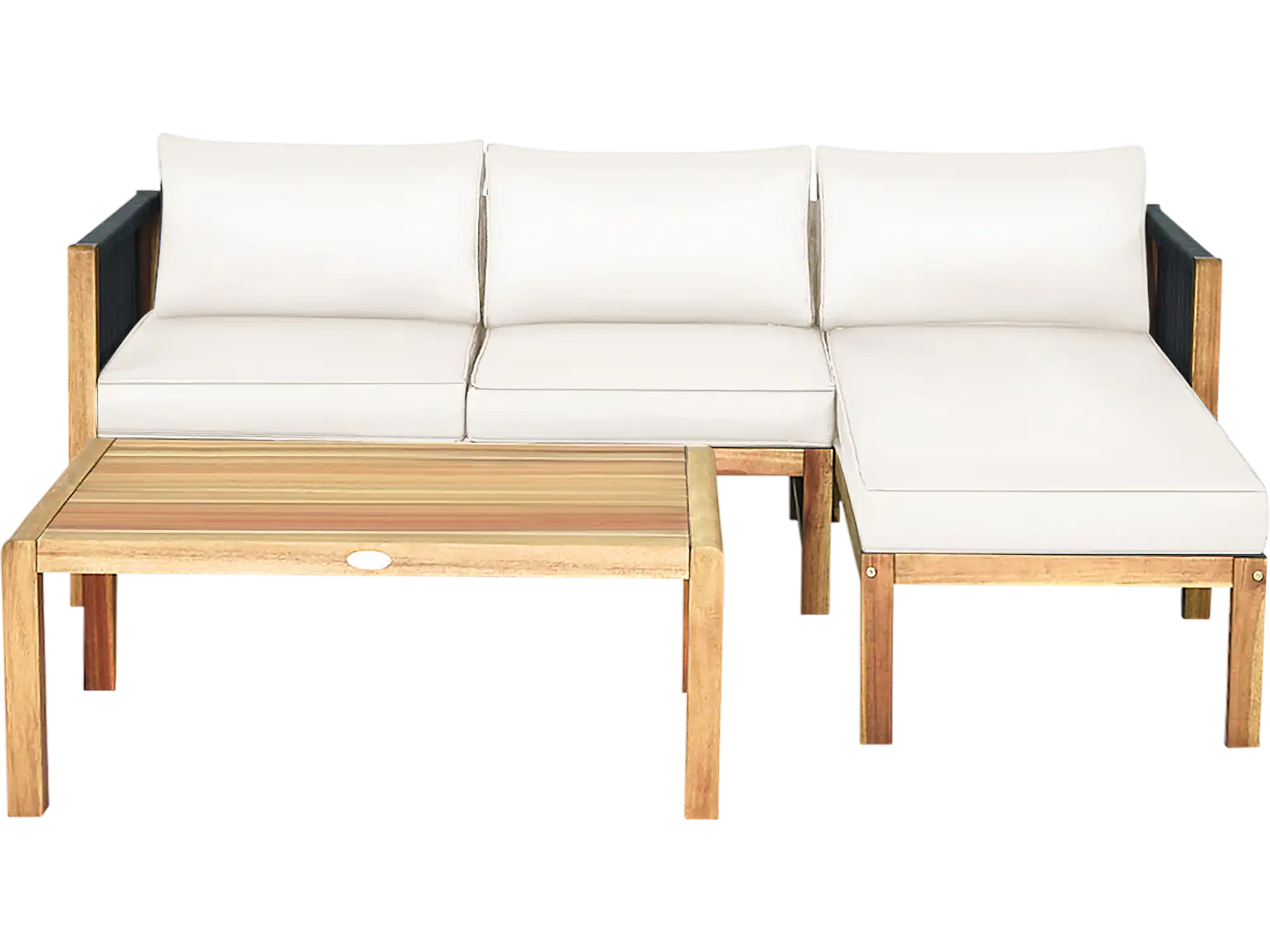 Costway 3-Pc Patio Acacia Wood Sofa Set w/ Nylon Rope Armrest 32495706 New