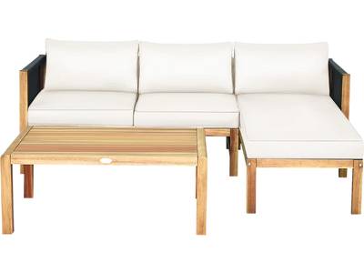 Costway 3-Pc Patio Acacia Wood Sofa Set w/ Nylon Rope Armrest 32495706 New
