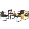 Four-piece patio furniture conversation set featuring ergonomic chairs and a spacious iron tabletop for outdoor.