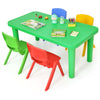 Colorful plastic table with four stackable chairs, perfect for kids' playtime, learning, and art projects.