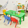 Colorful plastic table and four chairs set for kids, perfect for playtime, art projects, and homework in vibrant colors.