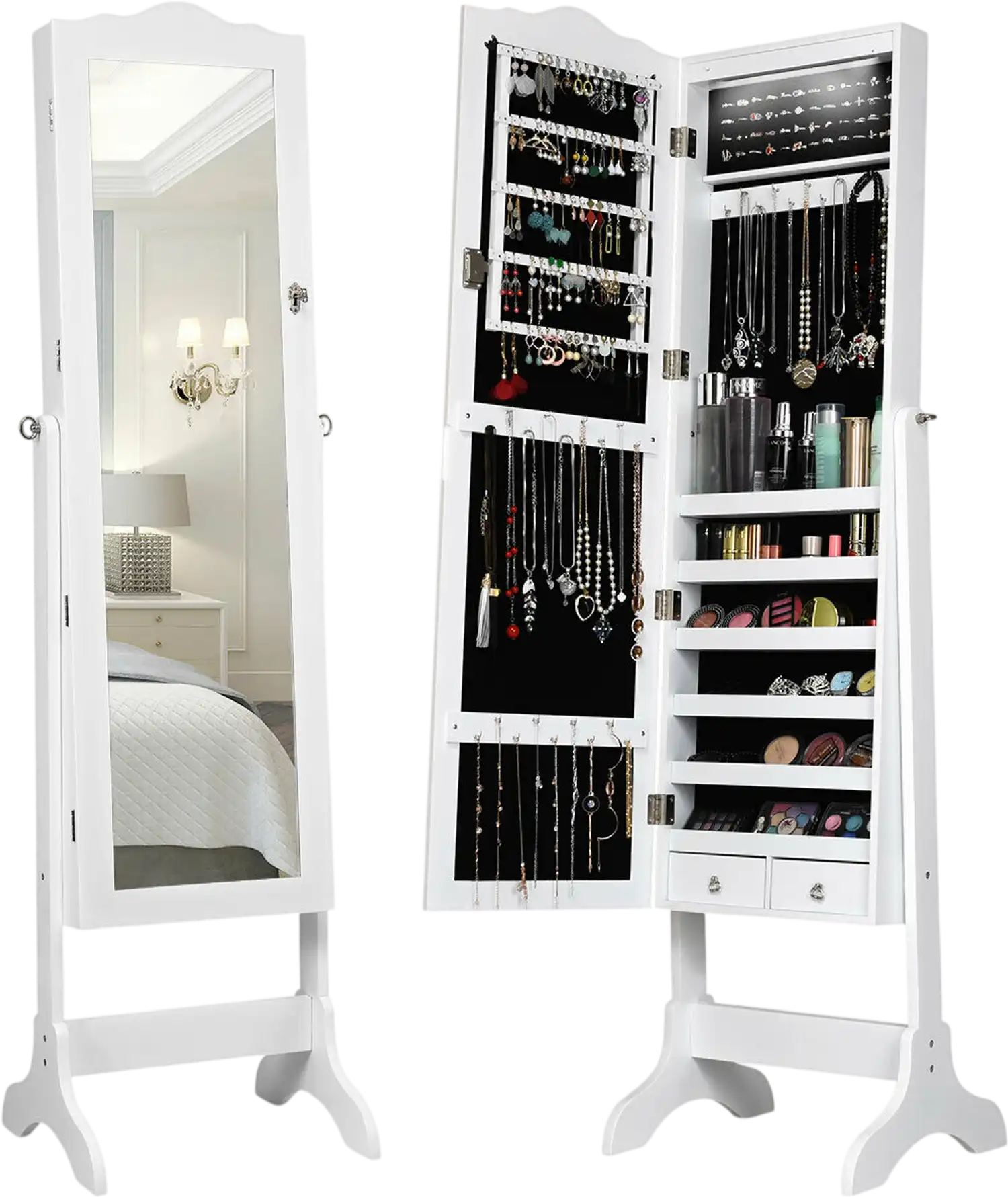 Costway LED Jewelry Armoire Cabinet Full Length Mirror 4 Tilting Angles 53491602 New